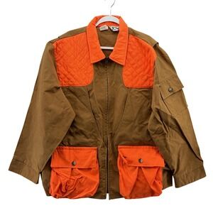 10X Quilted Upland Hunting Jacket Mens 2XL Brown Orange Canvas Game Pouch USA